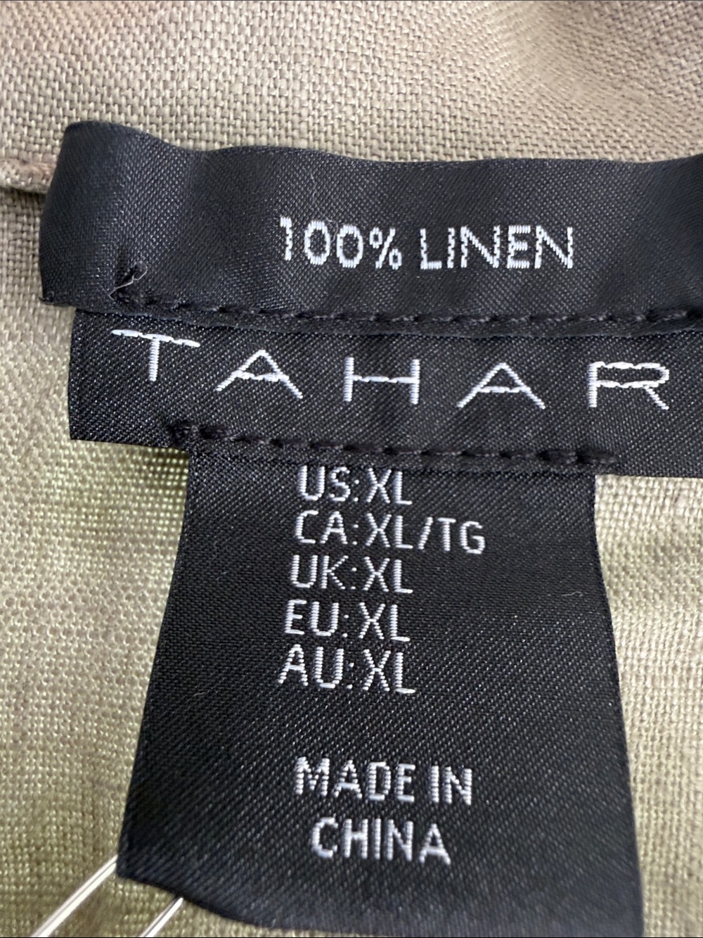 TAHARI Olive Green Short Sleeve Linen Button-Down Shirt - Picture 3 of 5